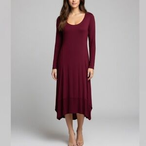 Long Sleeve Dress - Burgundy Bamboo Cotton Blend